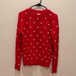 Elegant Red Sweater with White Embellishments